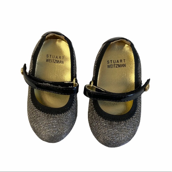 Stuart Weitzman Infant Black Gold Slip On Shoes - Picture 4 of 9